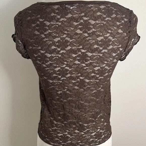 Elegant Lace V-Neck Blouse in Deep Brown - Picture 5 of 8